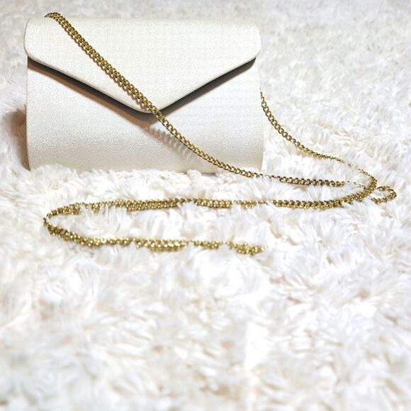 Kflia Vintage Snap Close Cream White Gold Chain Formal Crossbody Clutch - Picture 4 of 8
